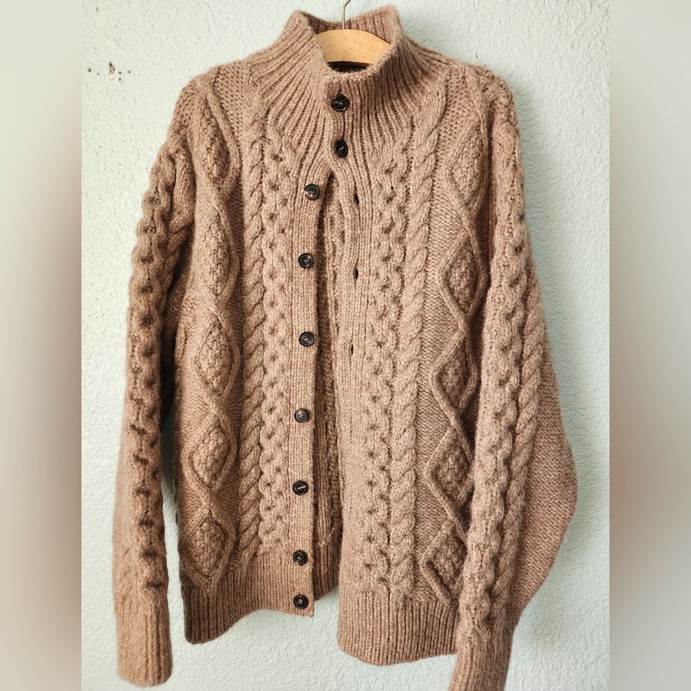 Ag Adriano Goldschmied Jeans Alpaca Wool Tan Camel Cable Knit Cardigan Unisex